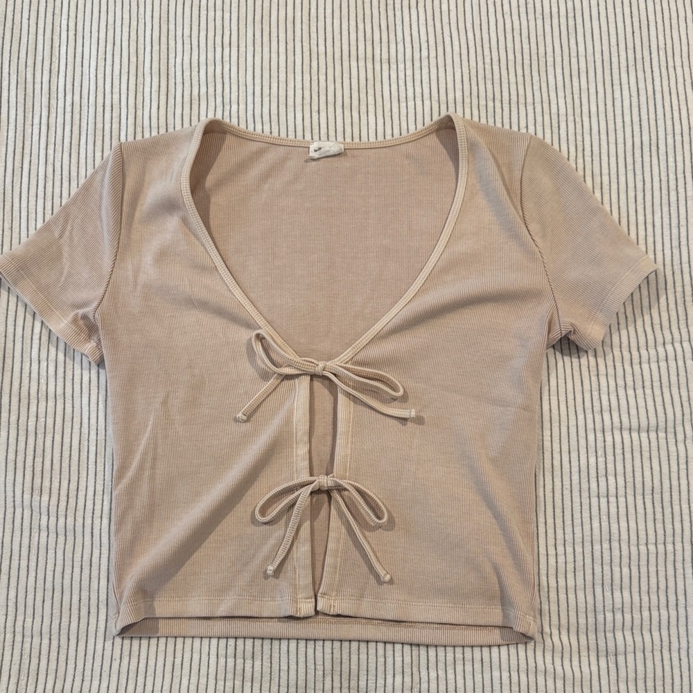 Women's Cream Tie-Front Top